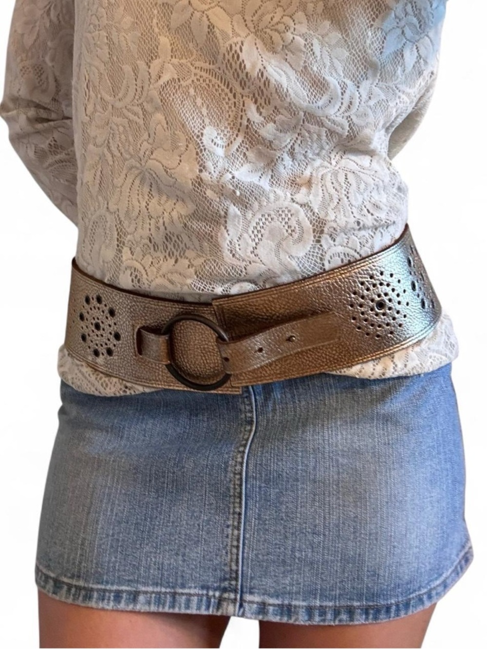 The Limited Metallic Bronze Wide Waist Belt with Circular Buckle